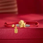 2026 Year of The Horse Fu charm handwoven red string bracelet top view
