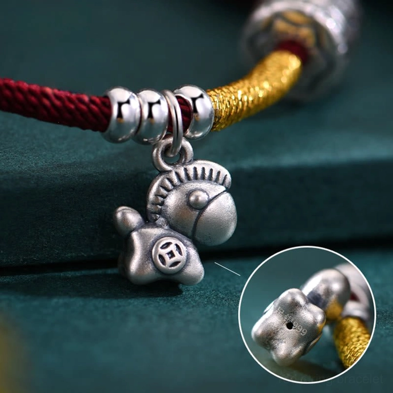 Handmade 999 sterling silver red string bracelet for zodiac horse year fortune and luck