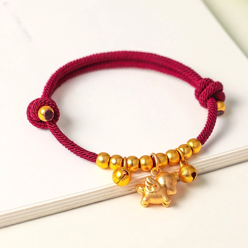Chinese zodiac horse lucky red cord bracelet with silver accents charms bells wrist protection