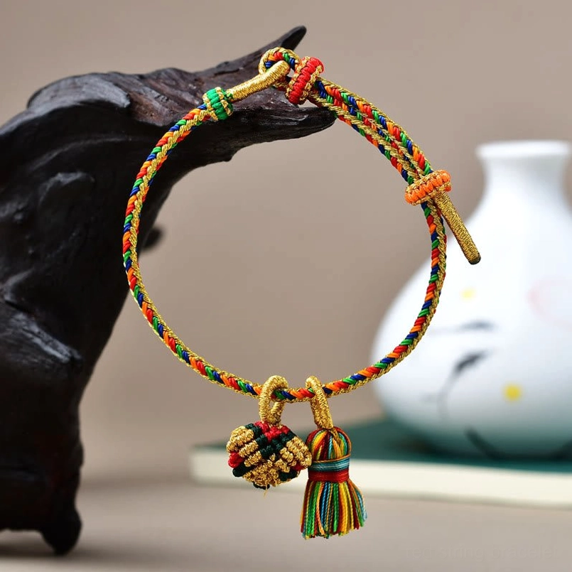 Yellow colorful five element zongzi golden balls charm bracelet natural materials