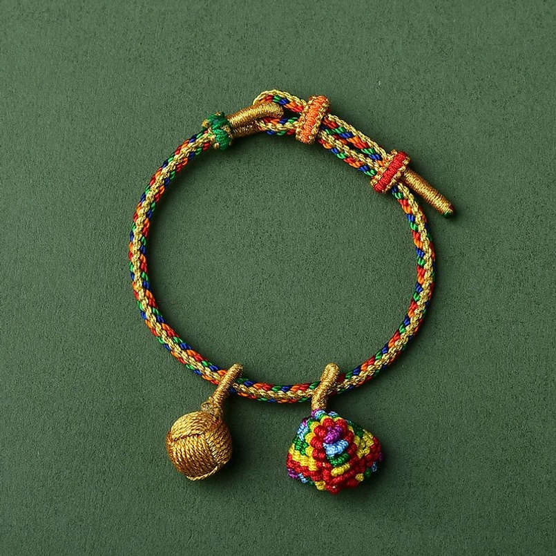 Yellow colorful five element zongzi golden balls charm bracelet handmade premium