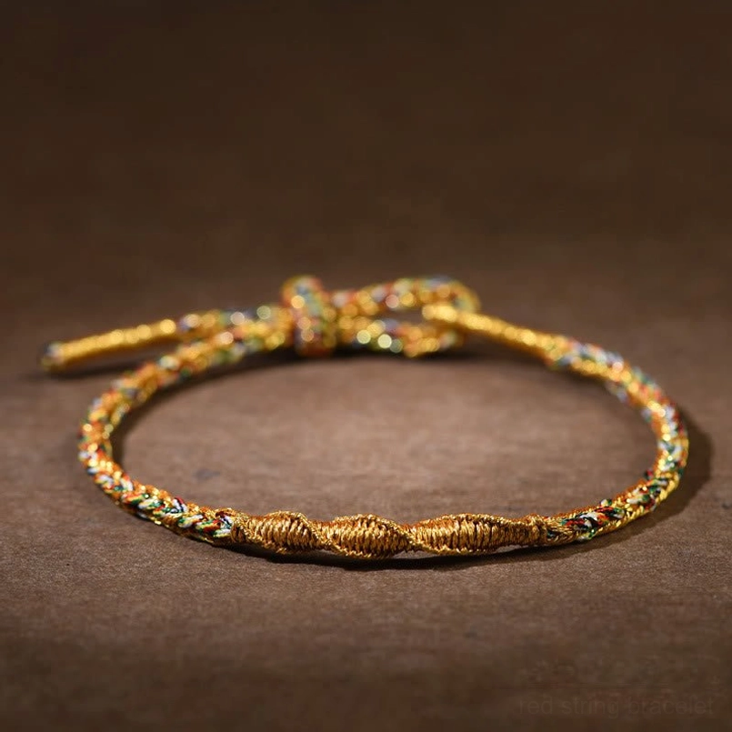 Yellow Dragon Snake Samantabhadra Bodhisattva red string bracelet closeup