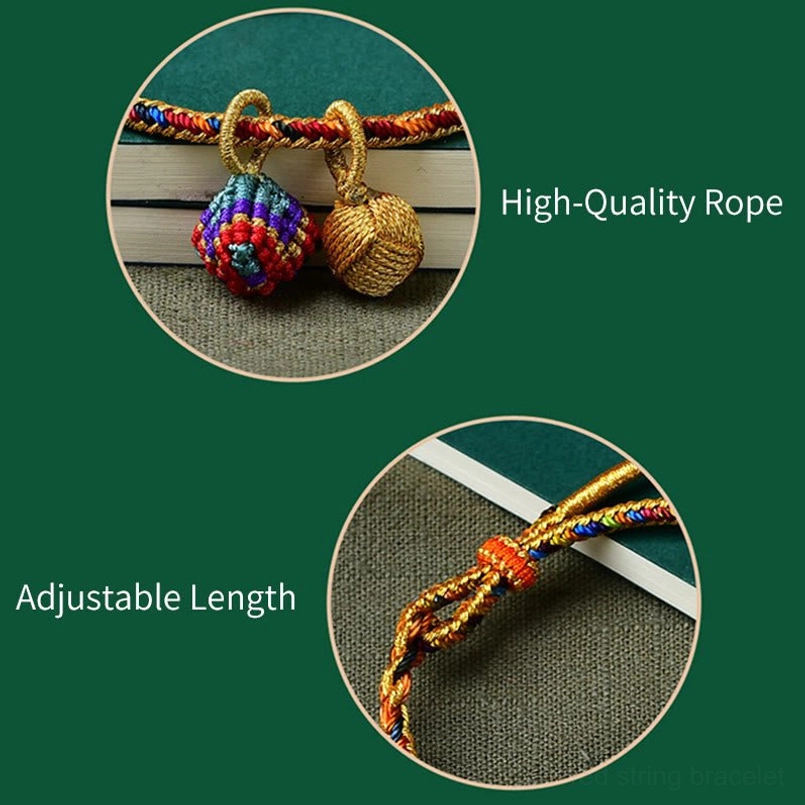 Yellow colorful five element zongzi golden ball charm bracelet handmade detail view
