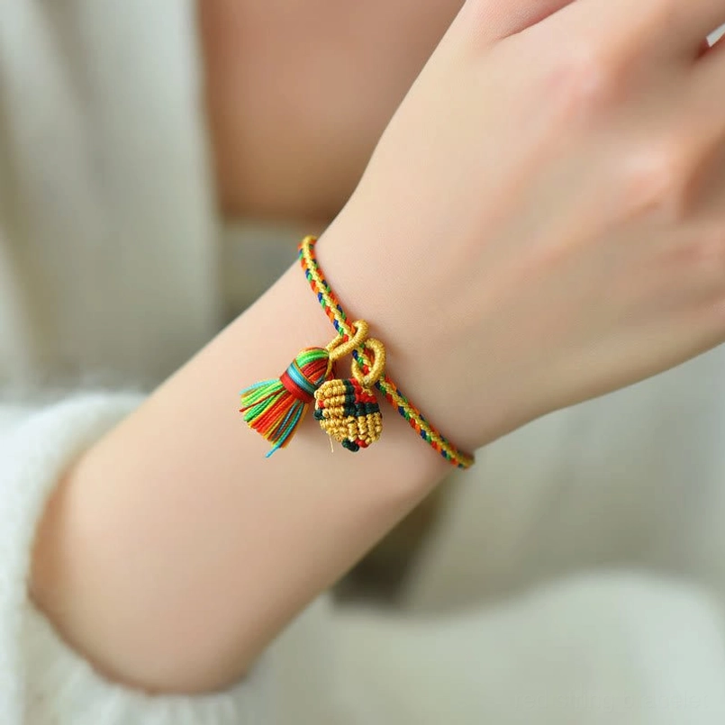 Yellow colorful five element zongzi golden balls with red string bracelet combo