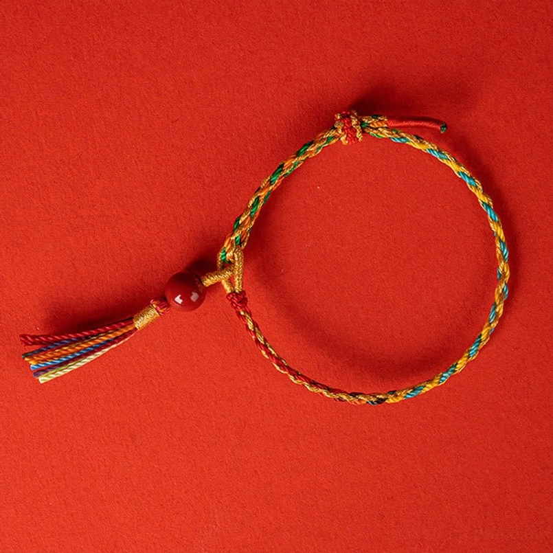 Yellow green Tibetan colorful string cinnabar protection bracelet