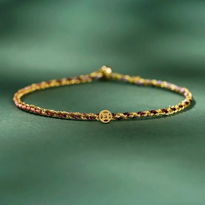 Yellow lucky coin bracelet with bare rope and copper ancient coin pendant charm