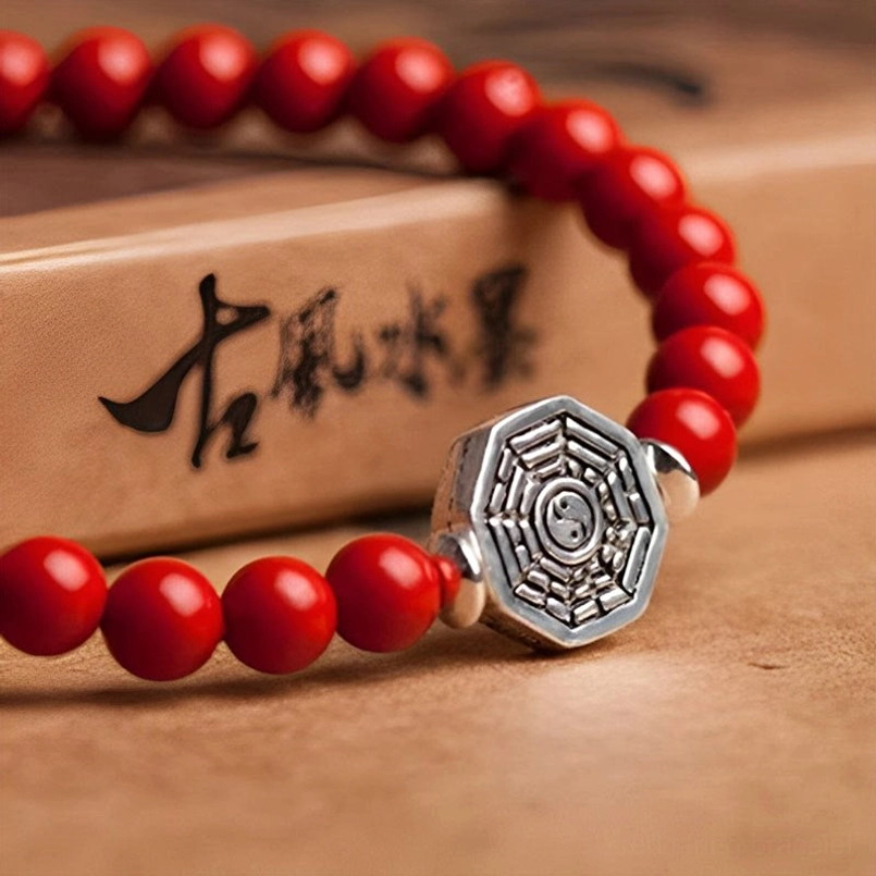 Yin yang bagua cinnabar bracelet protection blessing red cord
