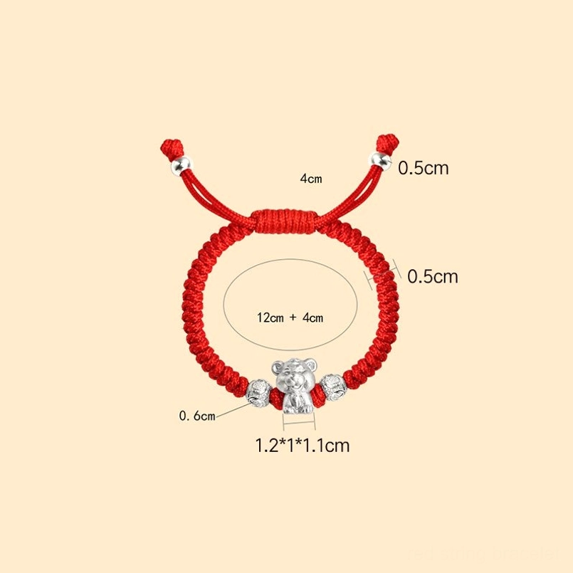 Chinese zodiac animal bracelet 925 silver bead red rope kids lucky charm
