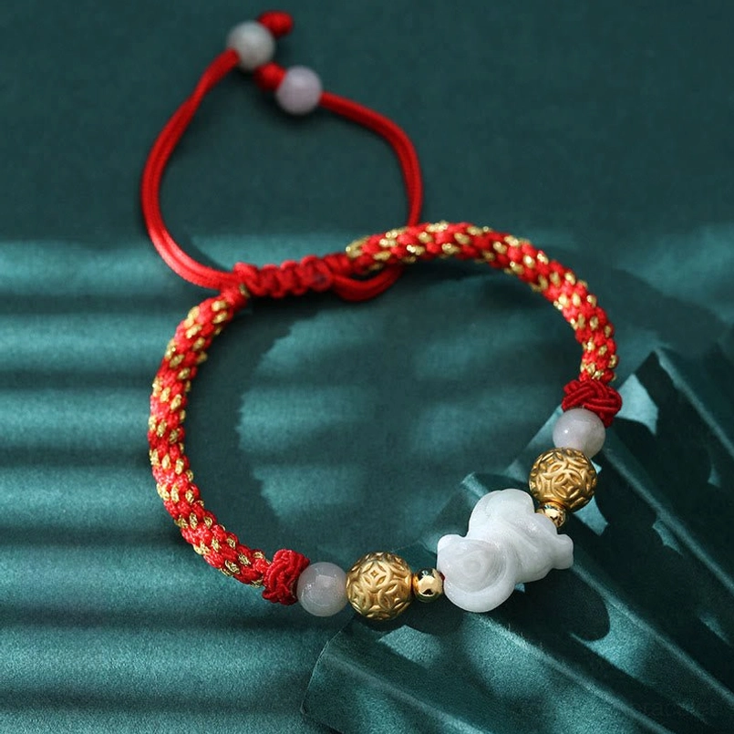 Zodiac animal jade charm red string bracelet sterling silver jewelry