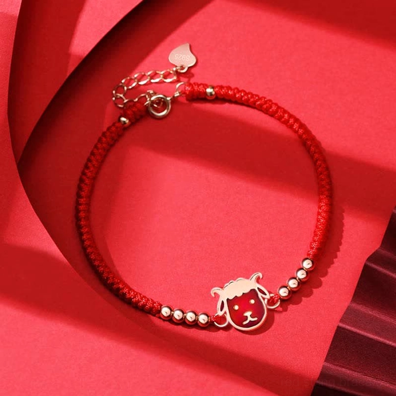 Chinese Zodiac Dog red string bracelet with enamel dog charm loyalty protection