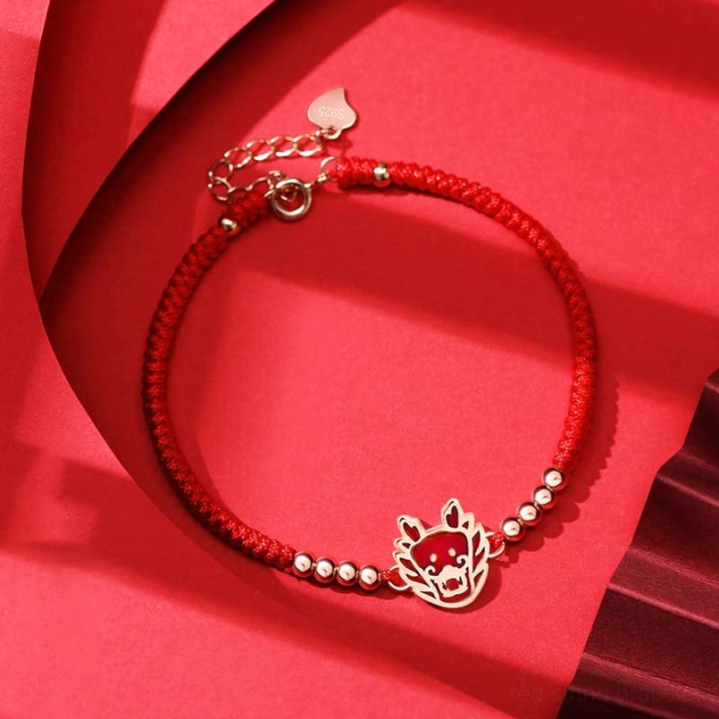 Chinese zodiac dragon red string bracelet sterling silver charm protection