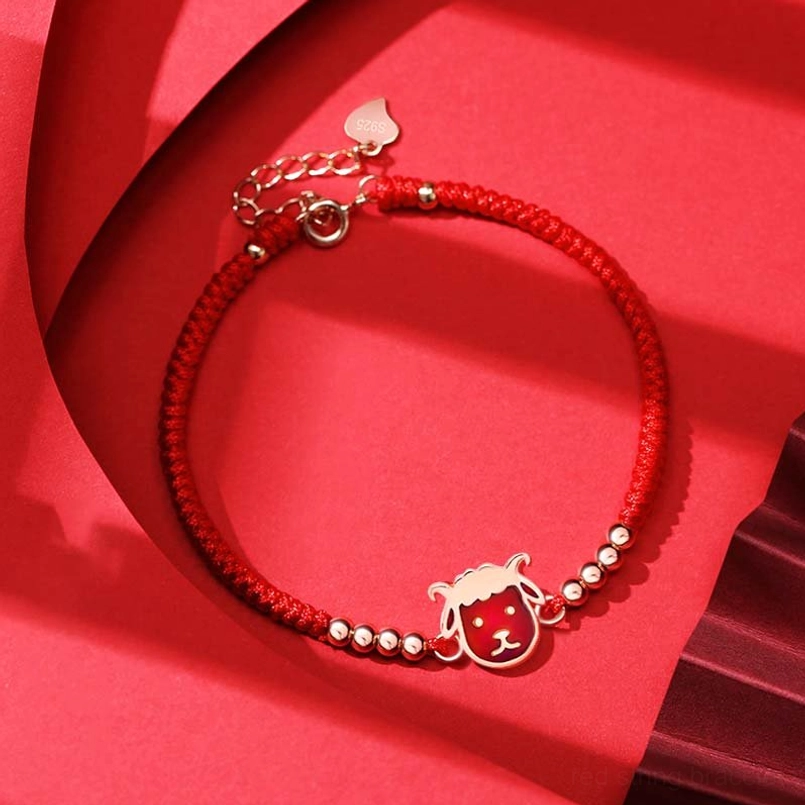 Chinese zodiac goat red string bracelet gentle energy rose gold charm