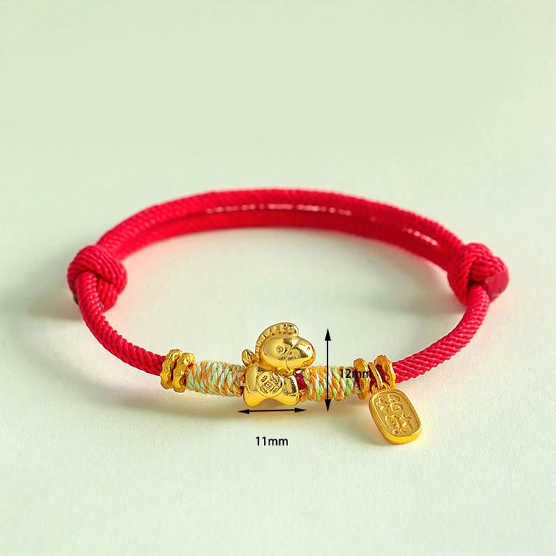 Gold horse charm engraved fortune tag size marker red string bracelet