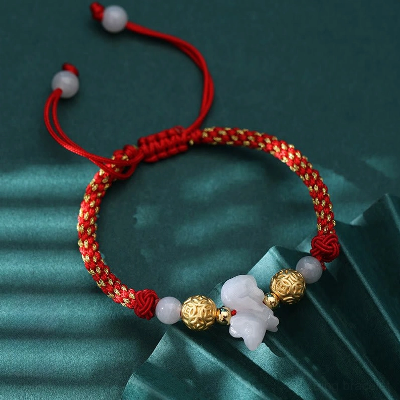 Chinese zodiac horse red string luck bracelet side profile adjustable cord