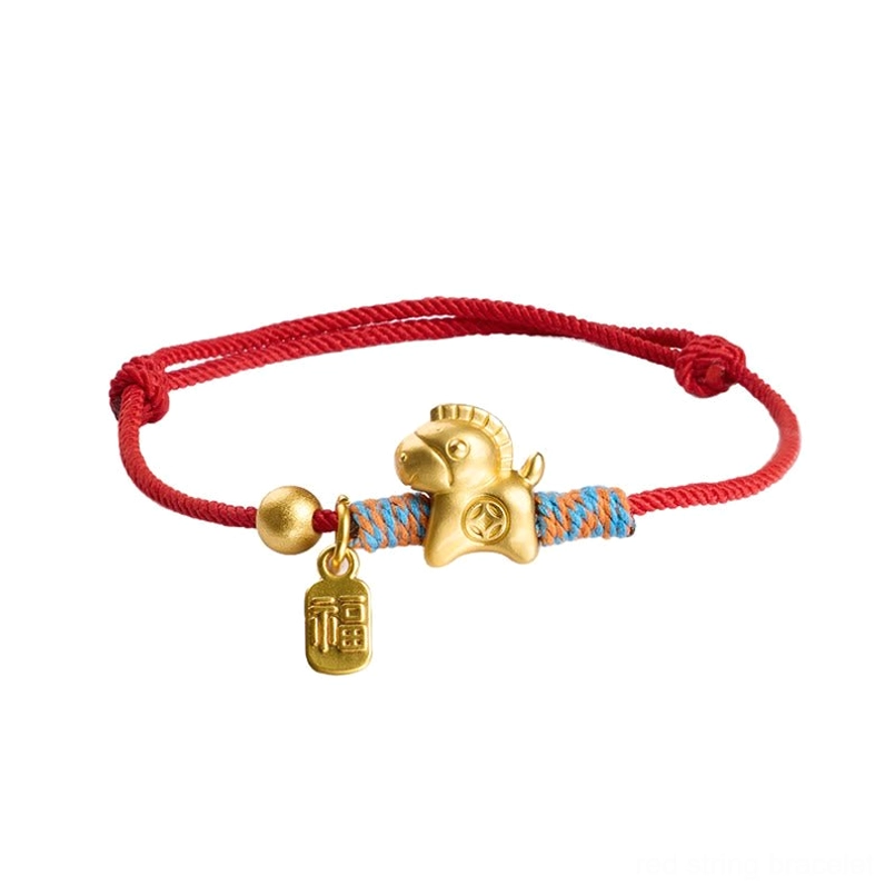 Horse Fu character red string bracelet front view white background