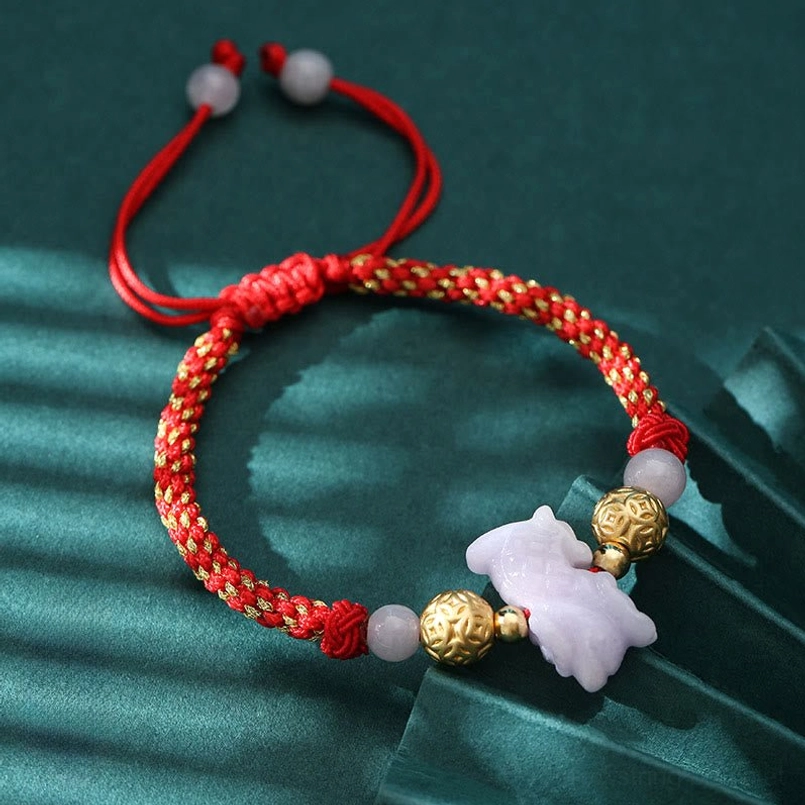 Zodiac jade charm red string bracelet sterling silver artisan craft