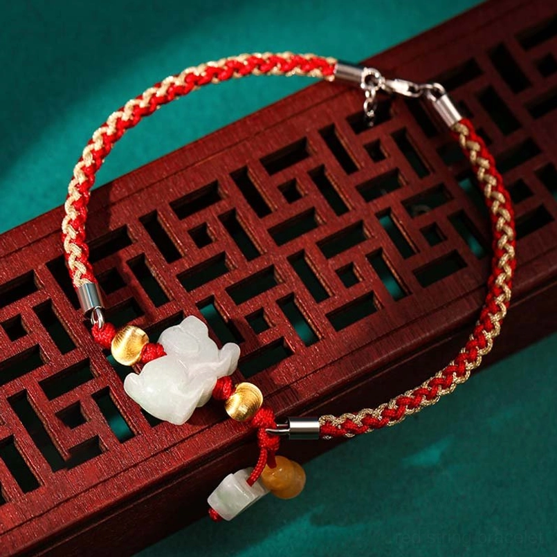Handmade zodiac jade red string bracelet adjustable fit wrist or ankle