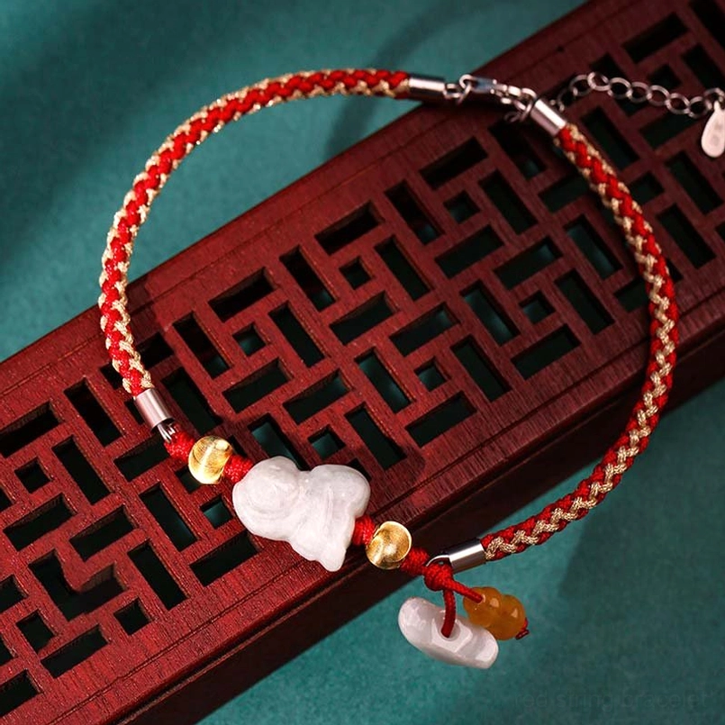 Authentic Chinese zodiac jade red string bracelet prosperity stone protection