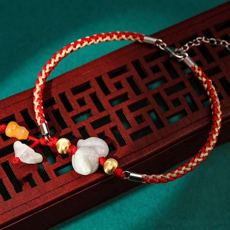 Zodiac jade red string bracelet prosperity protection handmade detail shot