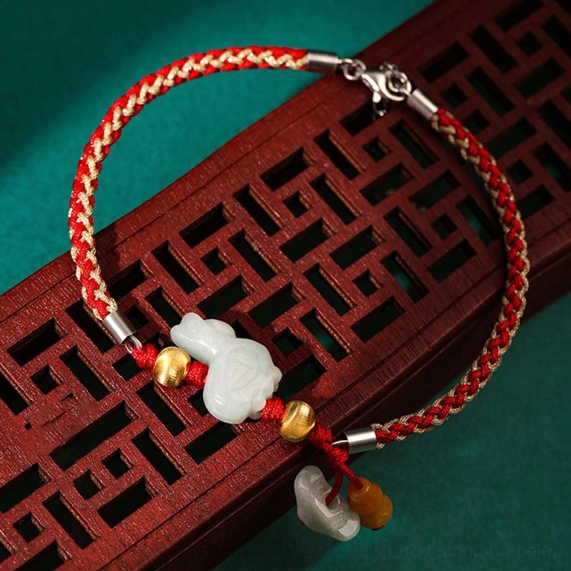 Zodiac red string bracelet with natural jade stone braided cord design