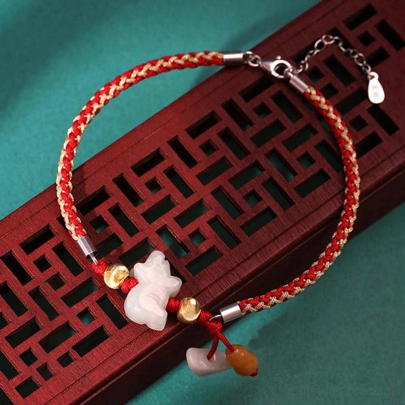 Chinese zodiac jade red string bracelet with protective red thread blessing
