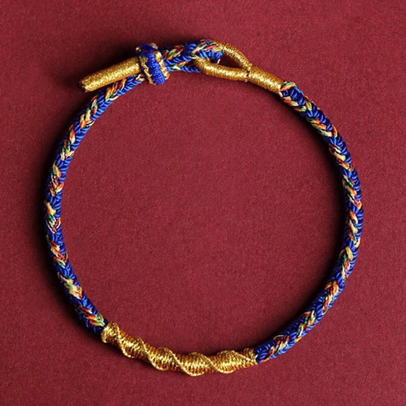Blue and gold woven zodiac natal buddha bracelet with exquisite braided clasp