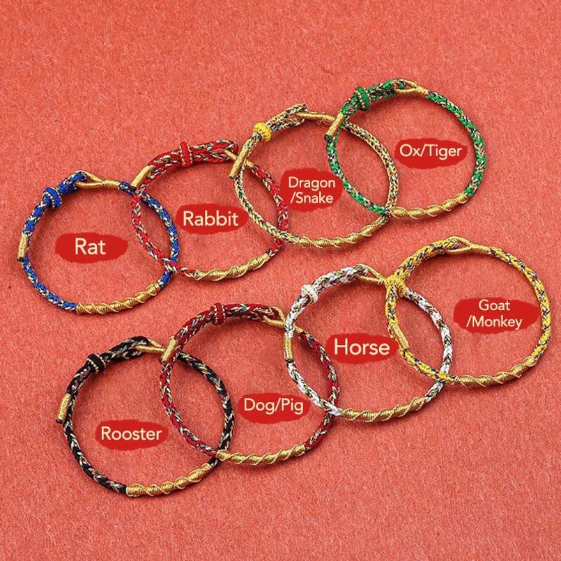 Complete collection of 8 chinese zodiac natal buddha red string bracelets in various colors