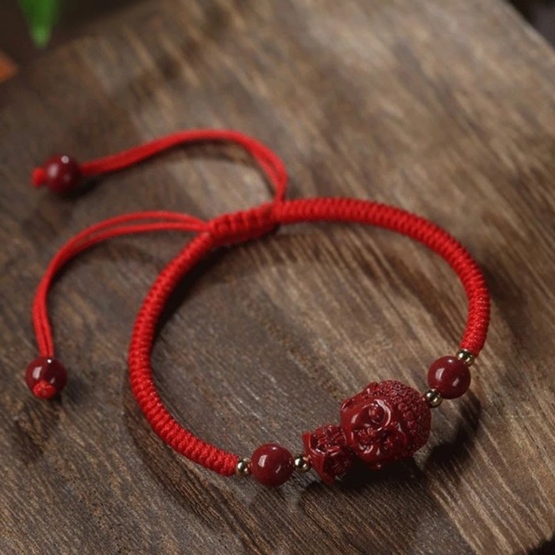 Chinese zodiac natal Buddha cinnabar bracelet wrist wear demonstration