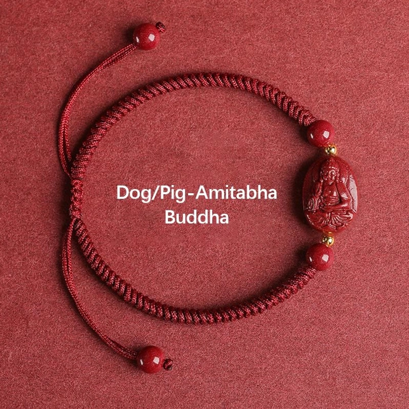 Dog Pig zodiac Amitabha Buddha cinnabar bracelet red string protective talisman