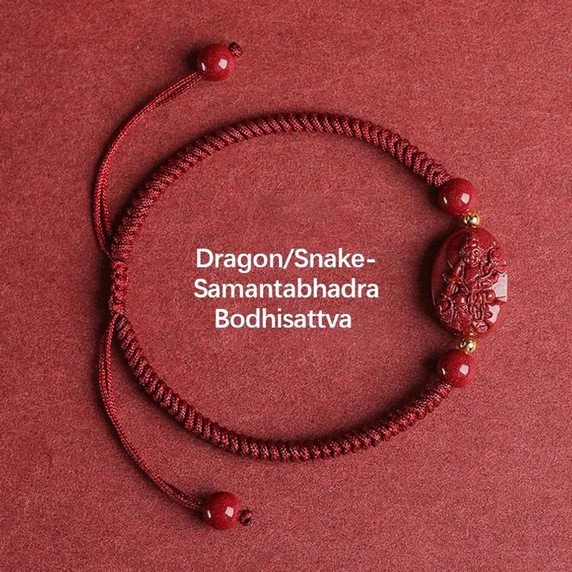 Dragon Snake zodiac Samantabhadra Bodhisattva cinnabar Buddha bracelet gold details