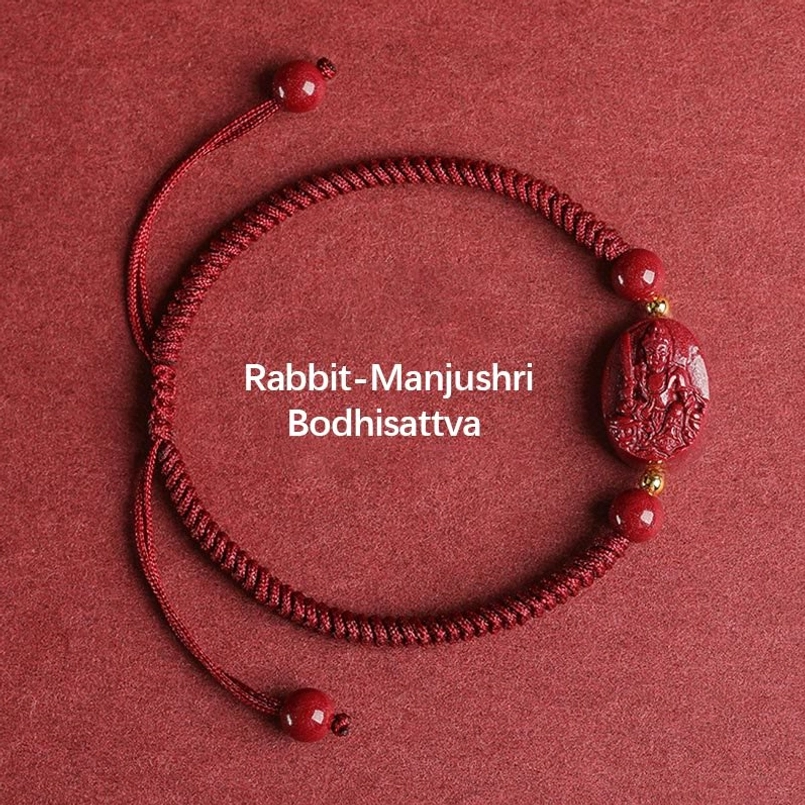 Rabbit zodiac Manjushri Bodhisattva cinnabar bracelet red string adjustable rope