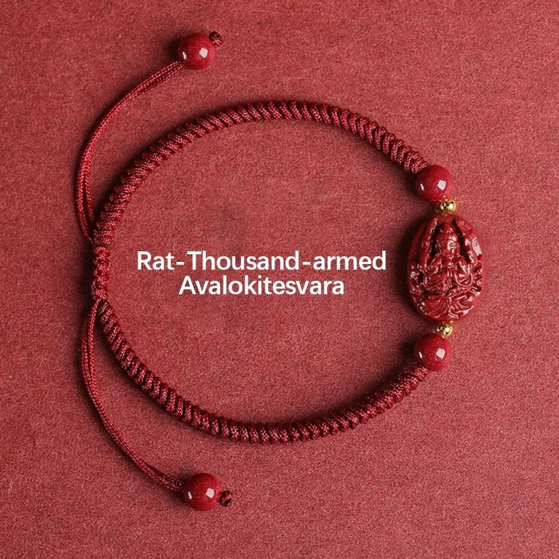Rat zodiac Thousand-armed Avalokitesvara cinnabar Buddha bracelet red string design