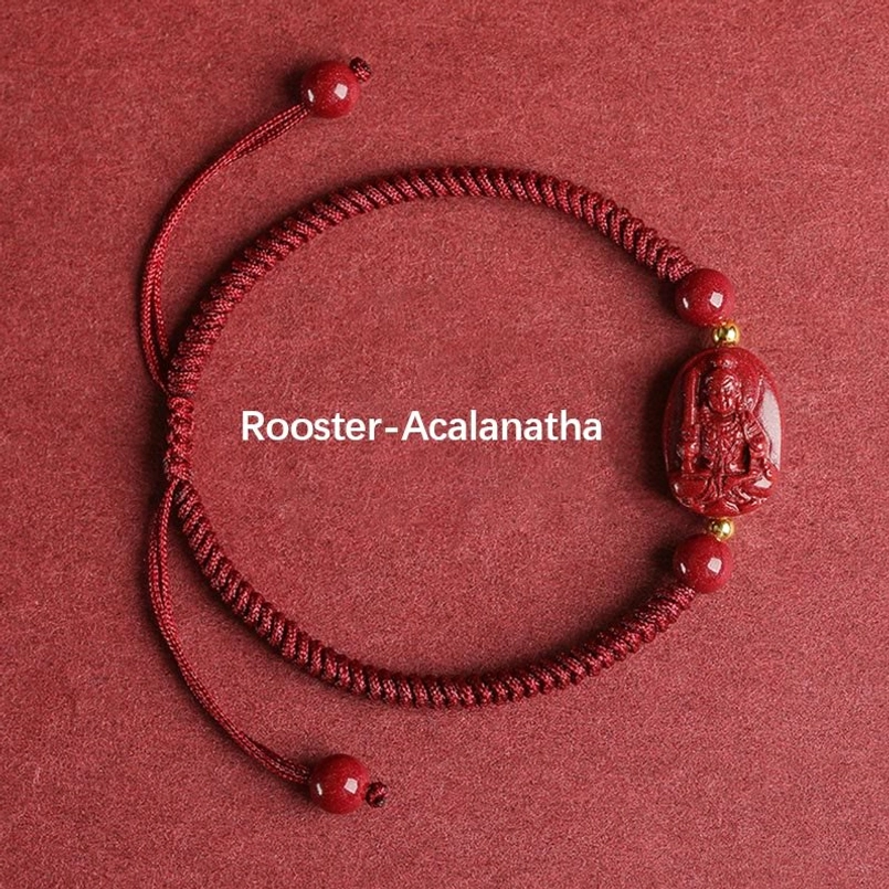 Rooster zodiac Acalanatha cinnabar Buddha red string bracelet protection beads