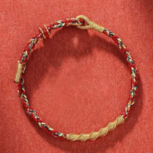 Handmade red and gold braided zodiac natal buddha protection bracelet with adjustable clasp
