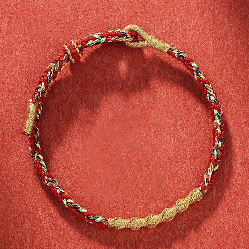 Handmade red and gold braided zodiac natal buddha protection bracelet with adjustable clasp