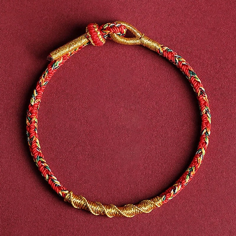 Twisted weave red and gold zodiac natal buddha bracelet with adjustable knot clasp