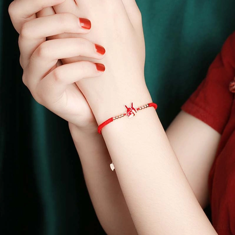 Chinese zodiac rabbit red string bracelet braided rope rose gold charm