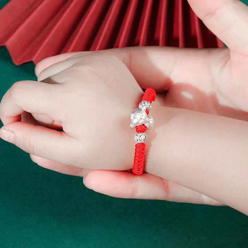 Chinese zodiac red string bracelet with king kong knot sliding closure adjustable fit kids