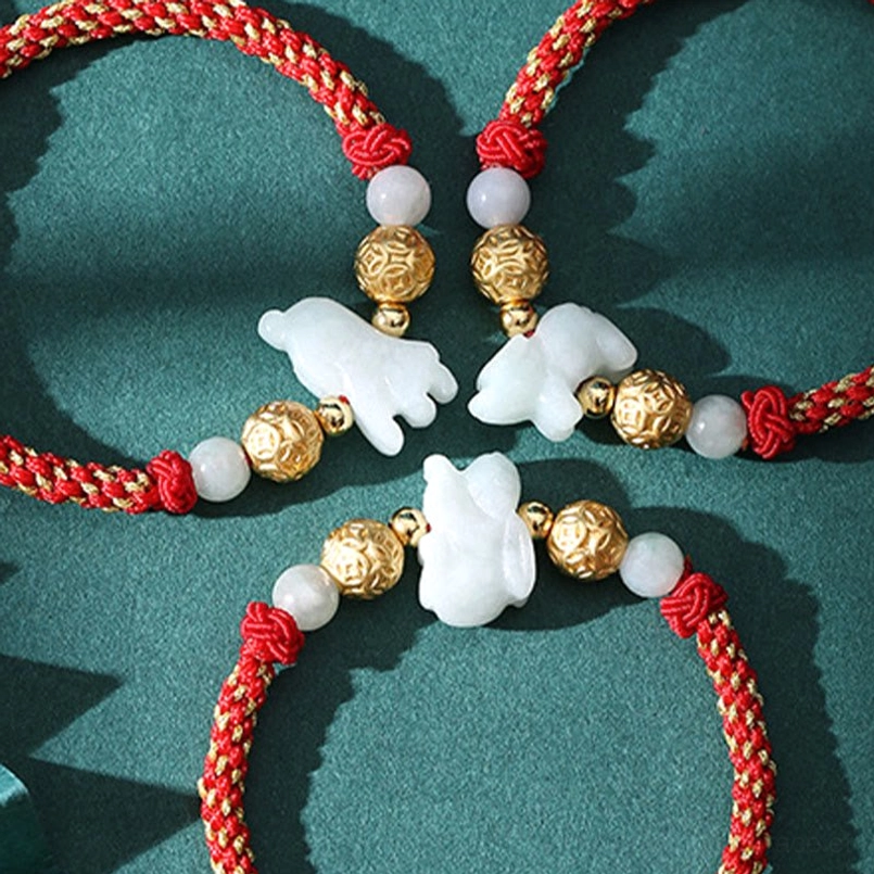 Zodiac red string bracelet fate connection symbol natural jade