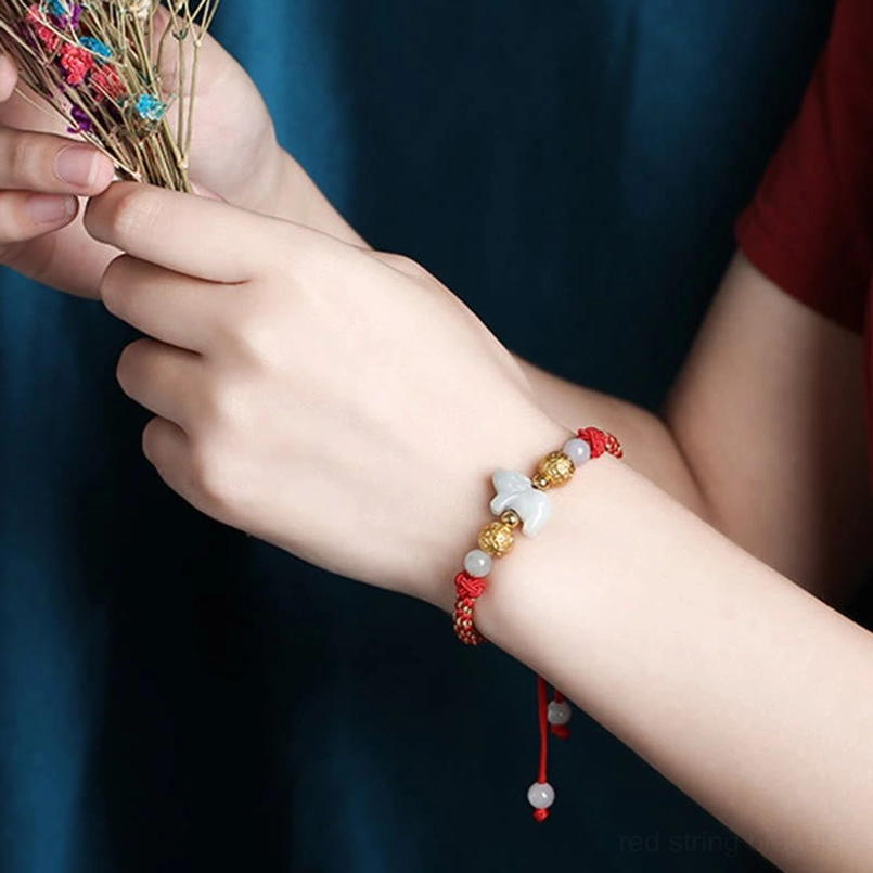 Chinese zodiac red string jade bracelet fortune prosperity gift