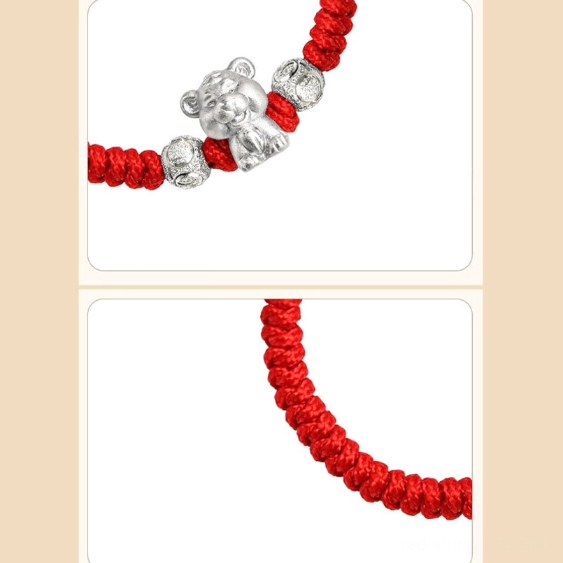 Sterling silver 999 Chinese zodiac charm pendant on red braided cord close-up detail view